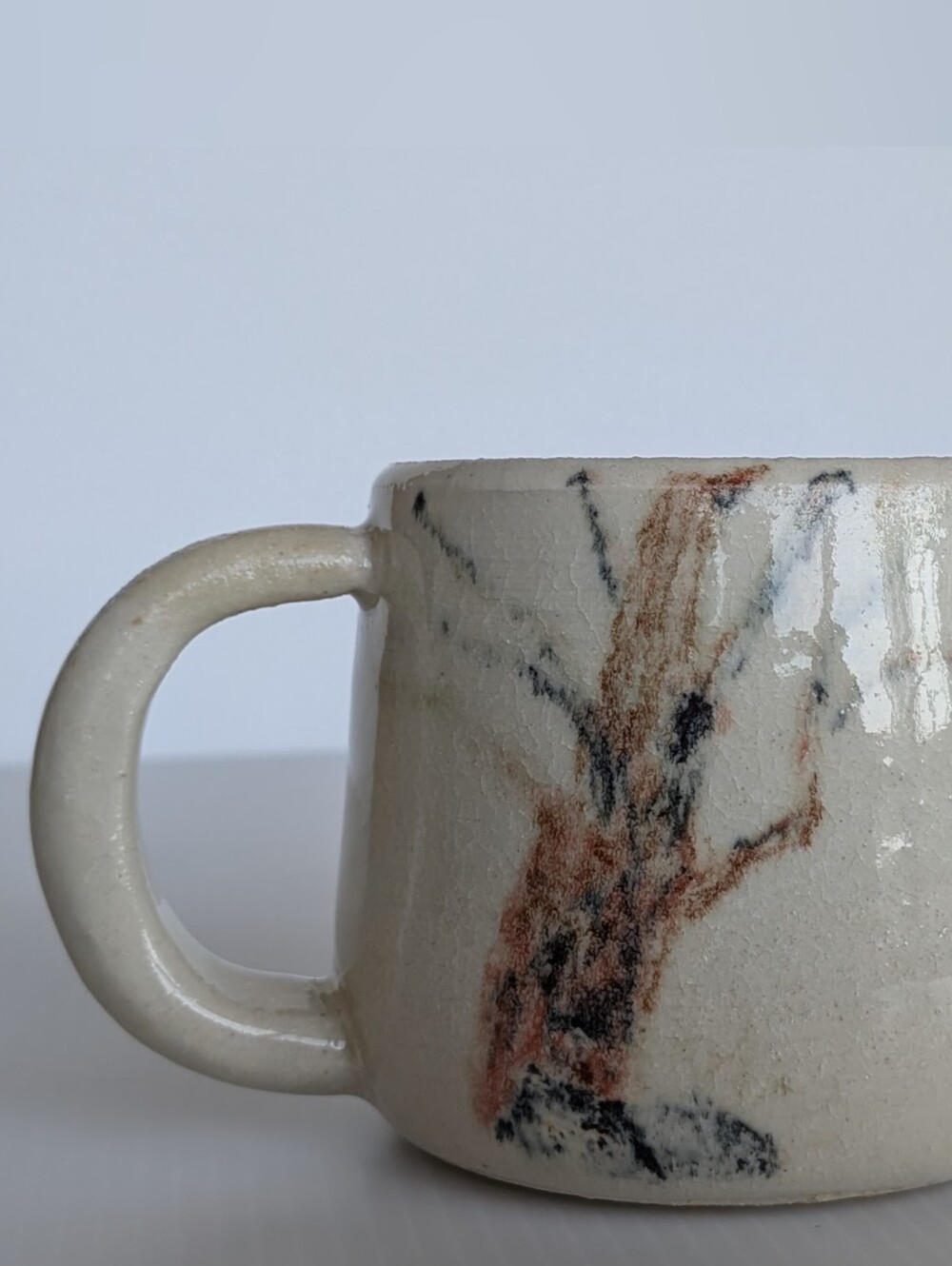 Rustic Studio Pottery Mug Handmade Stoneware Abstract Tree Ceramic Cup - Picture 6 of 10